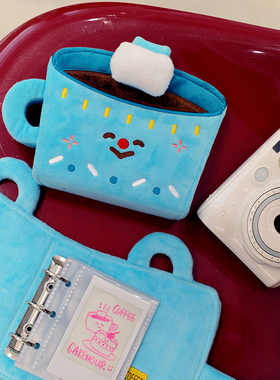 雨过山原创蓝色咖啡杯毛绒卡册三孔活页拍立得相册爱豆小卡收纳