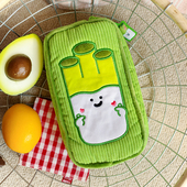 雨过山原创比心胖葱绿灯芯绒收纳包卫生巾收纳袋日系杂物便携笔袋