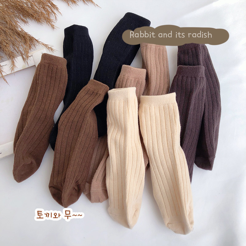 儿童袜纯棉日韩系宝宝复古色ins潮经典男女童袜子秋冬中大童袜子