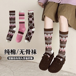 女童袜纯棉无骨袜秋冬季运动中大童袜女孩中长筒袜春秋儿童棉袜子