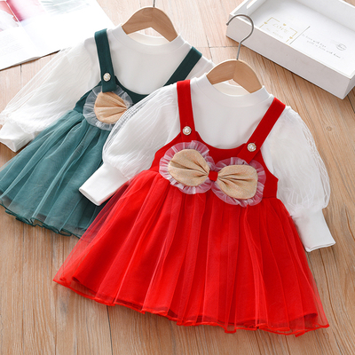 女童裙子公主风春秋蝴蝶结连衣裙