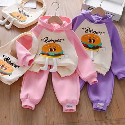 女童加绒套装冬装卡通两件套