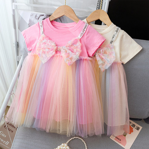 女童连衣裙韩版夏季彩虹公主裙