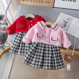 女童秋冬装2026年新款童装裙子洋气时髦加厚外套儿童网红秋冬套装