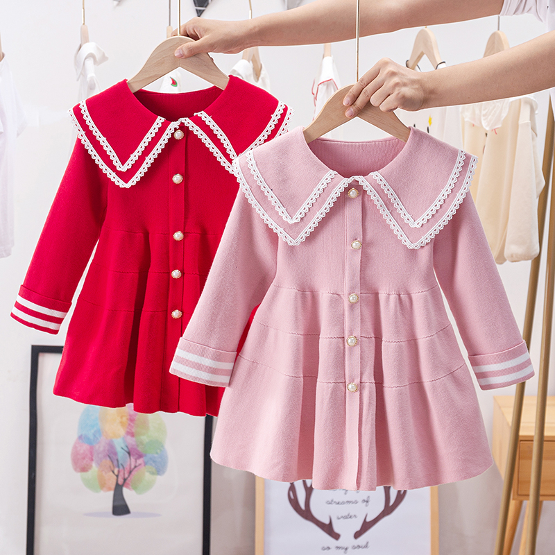 女童春装连衣裙新款儿童针织洋气毛线春秋款女宝宝网红裙子