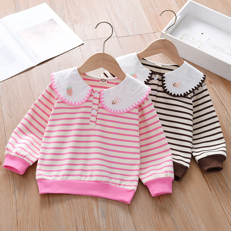 女童卫衣儿童春秋款条纹上衣春装