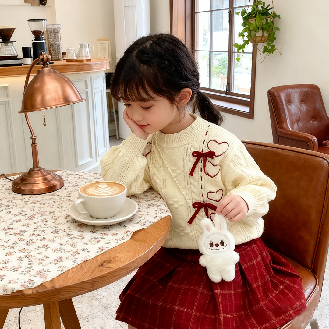 女童春秋毛衣套装红色打底衫