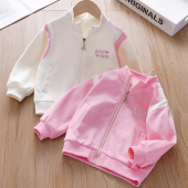 女童春秋韩版 潮 外套女孩纯棉粉色休闲夹克上衣宝宝棒球服运动秋装