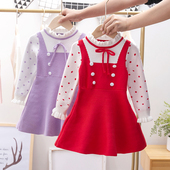 女童秋冬连衣裙女孩冬装 儿童裙子洋气公主裙高贵童装 针织毛衣裙