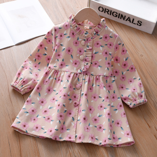 中长款 女童秋装 春秋款 儿童装 风衣灯芯绒花朵外套潮 连衣裙2025新款