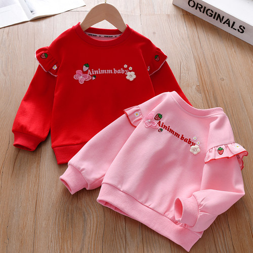 女童休闲卫衣纯棉圆领草莓上衣