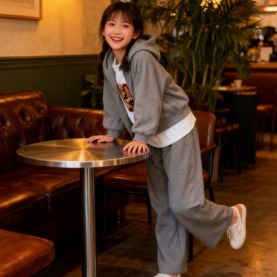 女童加厚日韩卫衣灰色外套