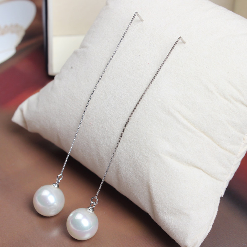 925纯银耳环耳线耳坠母贝珍珠耳钉链女 长款流苏韩国防过敏耳饰品