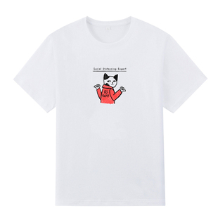 社恐T恤男女夏季 Expert社交距离专家纯棉短袖 Distancing Social