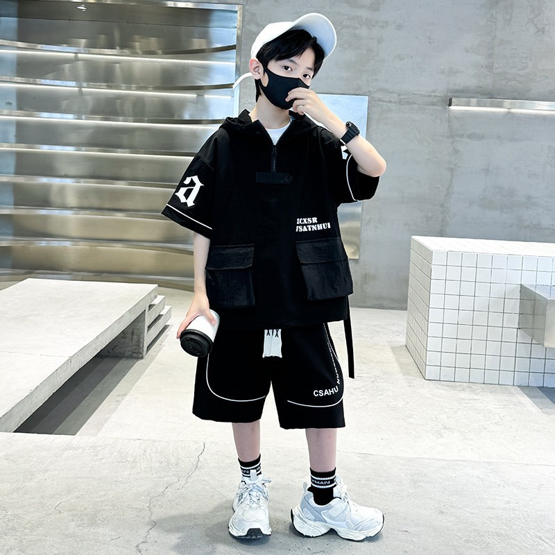 时尚男童短袖套装夏季潮酷两件套