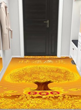 黄色地垫入户门垫金黄色风水地毯金色招财摇钱树3d进门地垫门口