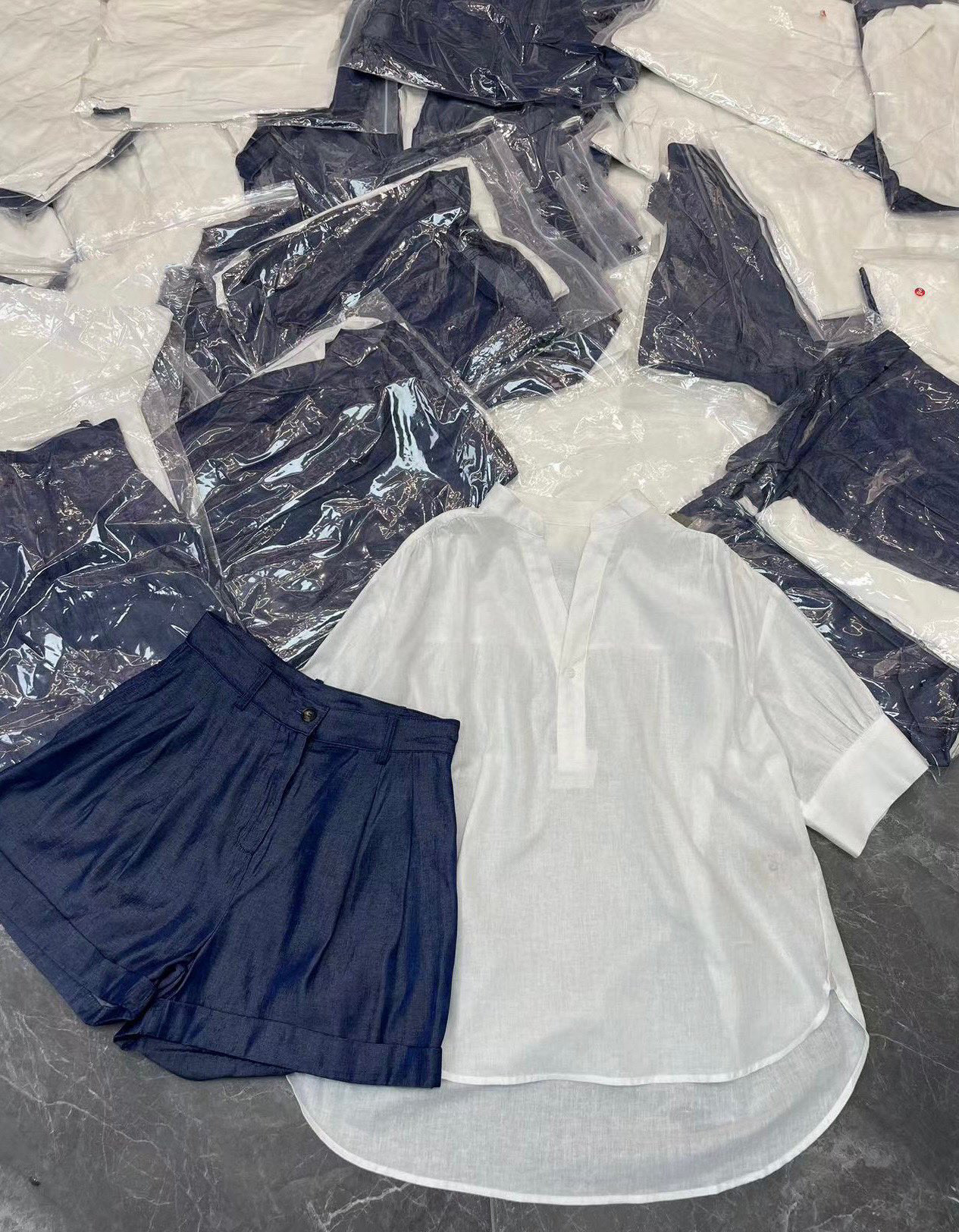 欧洲站2025夏季100%亚麻短袖衬衫+天丝牛仔短裤套装休闲两件套