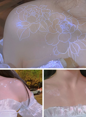 仟鲤 梦幻白色纹身贴彩色防水女持久 锁骨星月玫瑰贴纸高级感彩绘