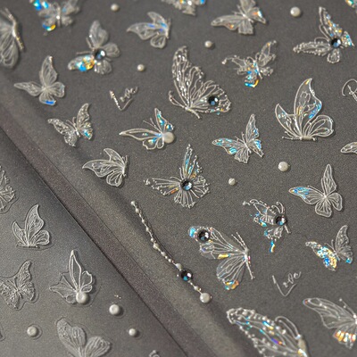 炫彩蝴蝶脸贴美甲贴免胶浮雕晶钻