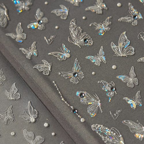 炫彩蝴蝶脸贴美甲贴免胶浮雕晶钻