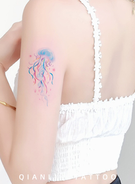 仟鲤 蓝色水母贴纸 彩色纹身贴高级感防水持久女手臂手腕贴画卡通
