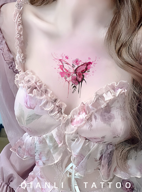 仟鲤 玫瑰蝴蝶红色 彩色纹身贴防水女持久胸口锁骨网红贴纸可洗