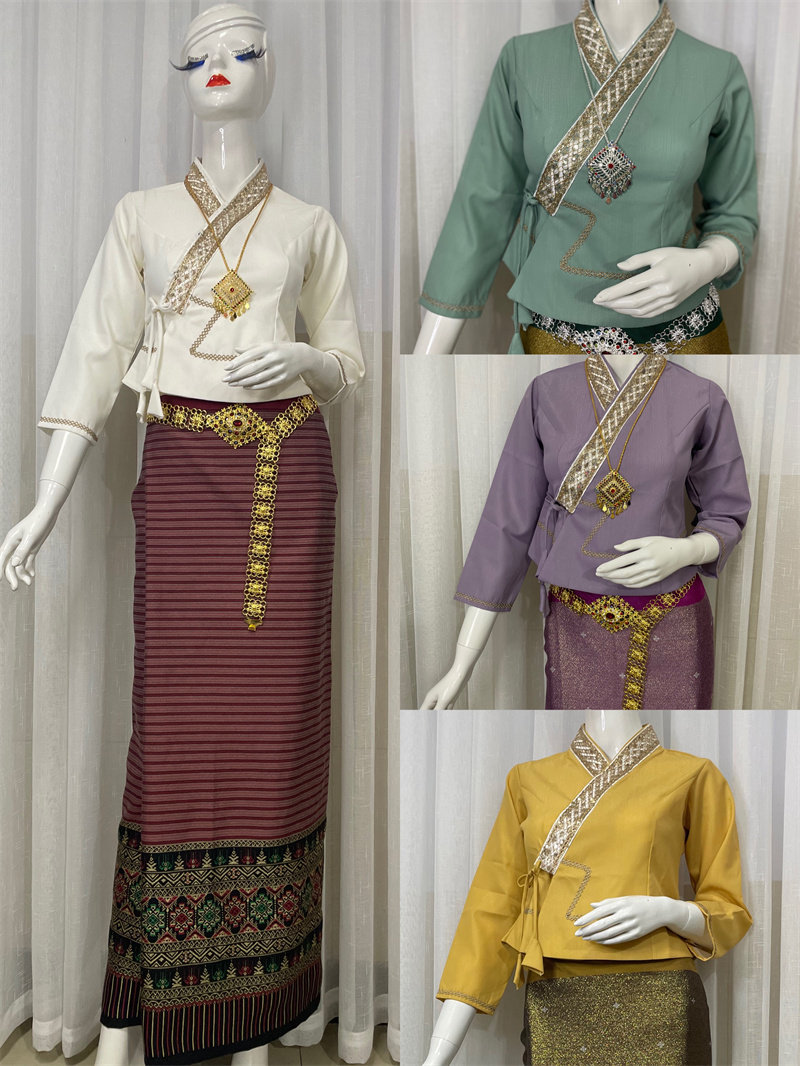 西双版纳傣族服装 泼水节新款傣族隆基筒裙套装 经典传统款