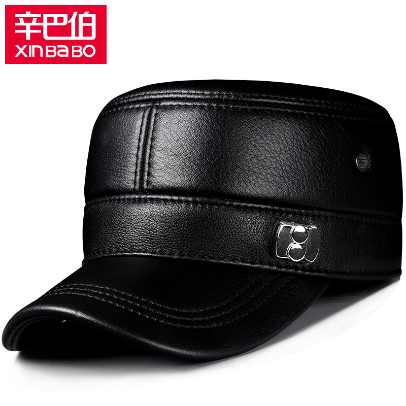 真皮帽子男士中老年秋季牛皮帽子爷爷保暖平顶老头护耳冬天鸭舌帽,服饰配件/皮带/帽子/围巾,帽子,淘宝优惠券,粉丝福利购,淘宝优惠卷