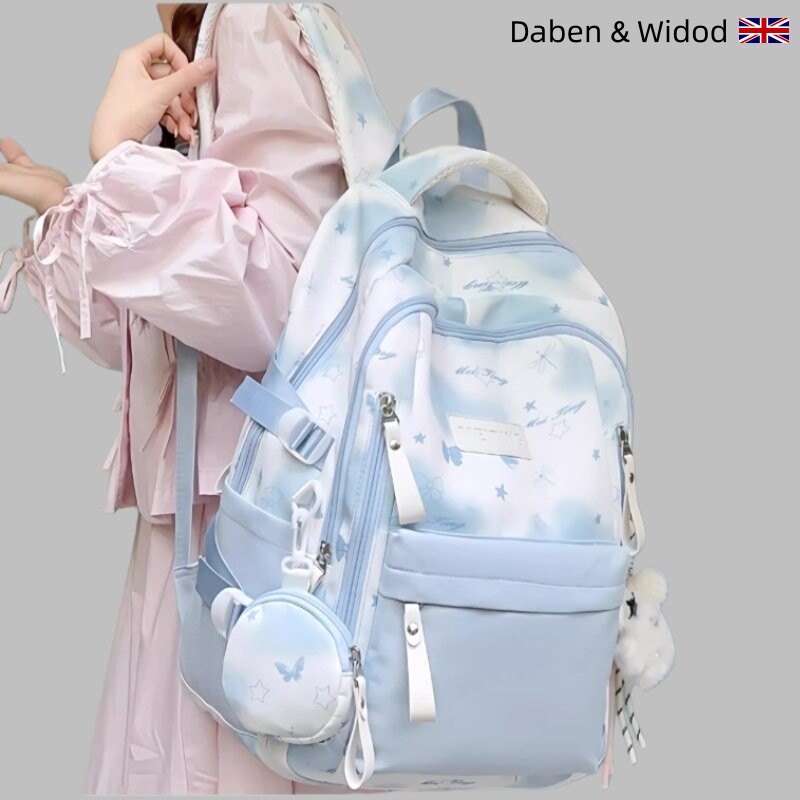 英国Daben Widod 蓝色大容量背包女初高中生高颜值减负护脊双肩包