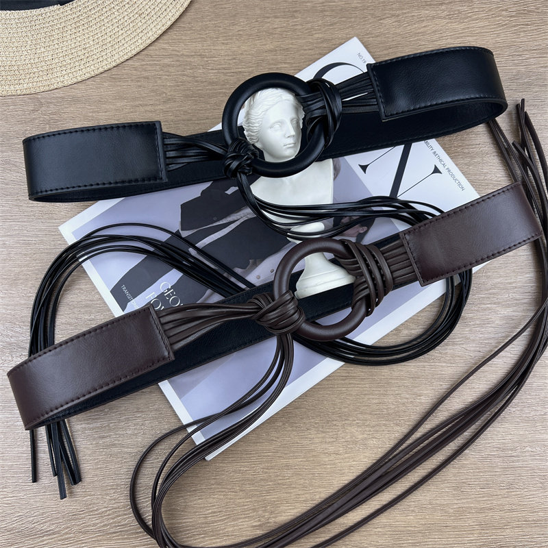 设计感编织腰带女配裙子装饰毛衣连衣裙牛仔裤流苏宽版皮带长绑带