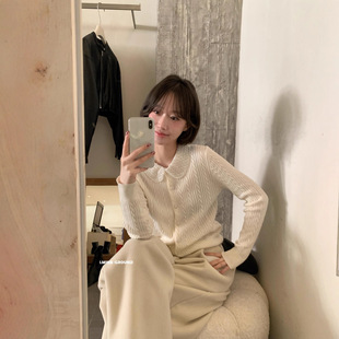 IMISS 2025秋冬女装法式温柔风绝美麻花重工珠珠领针织开衫H01277