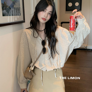 防晒衬衫 THE 纹连帽短款 博主韩风格 外套女 LIMON柠檬绿茶2025秋季