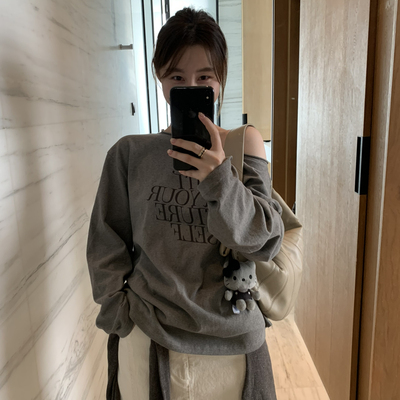 FOCUSE-原创设计复工斜肩露肩棉质卫衣宽松版