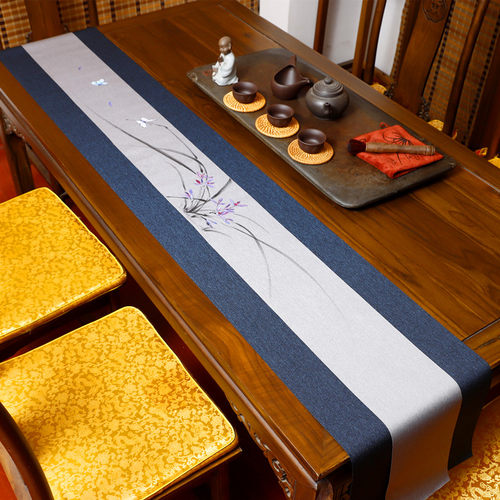 手绘防滑中式茶席桌旗禅意桌布