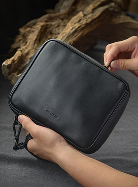 一皮one leather 四支装烟斗包长斗黑色复古羊皮收纳袋便携包