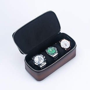 手表收纳盒高档精致便携3只装小牛皮绿水鬼表盒旅行便携款