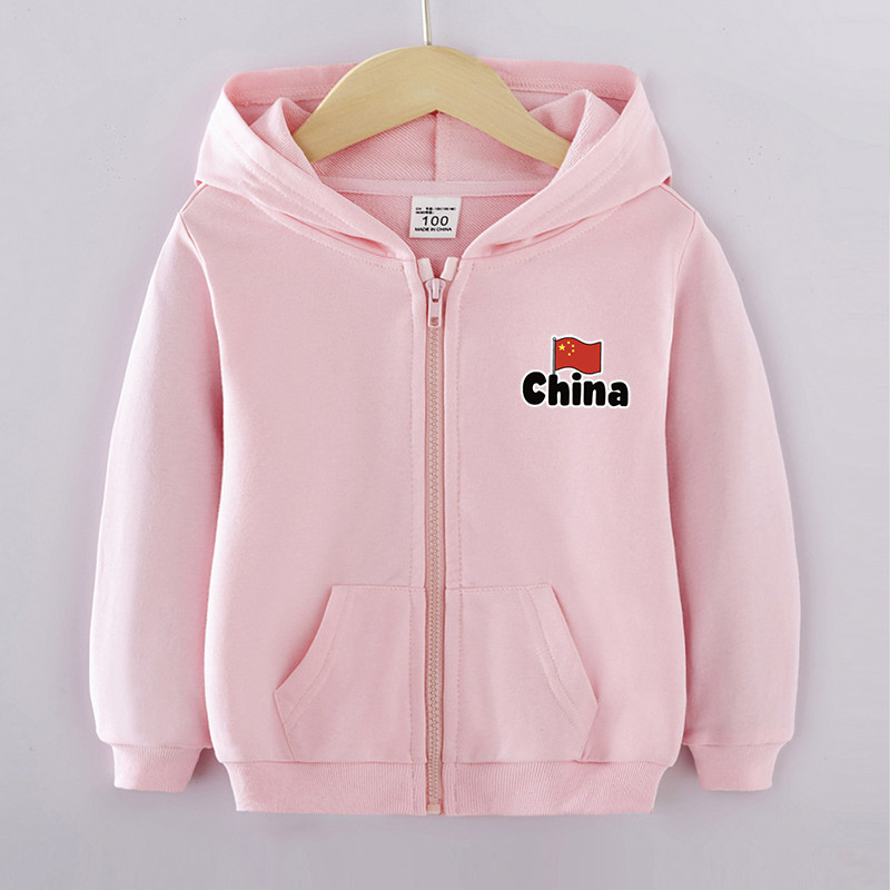 儿童春秋连帽纯棉外套红色卫衣