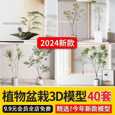 2024植物盆栽花卉盆景3d模型室内绿植插花盆景花盆3dmax模型素材