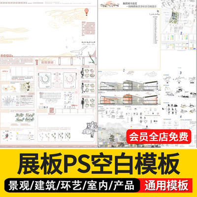 PS展板排版 景观园林建筑规划模板A1A0室内设计环艺PSD分层素材