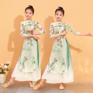 烟雨江南舞蹈服古典舞纱衣中国舞旗袍领套装夜泊秦淮春三月演出服