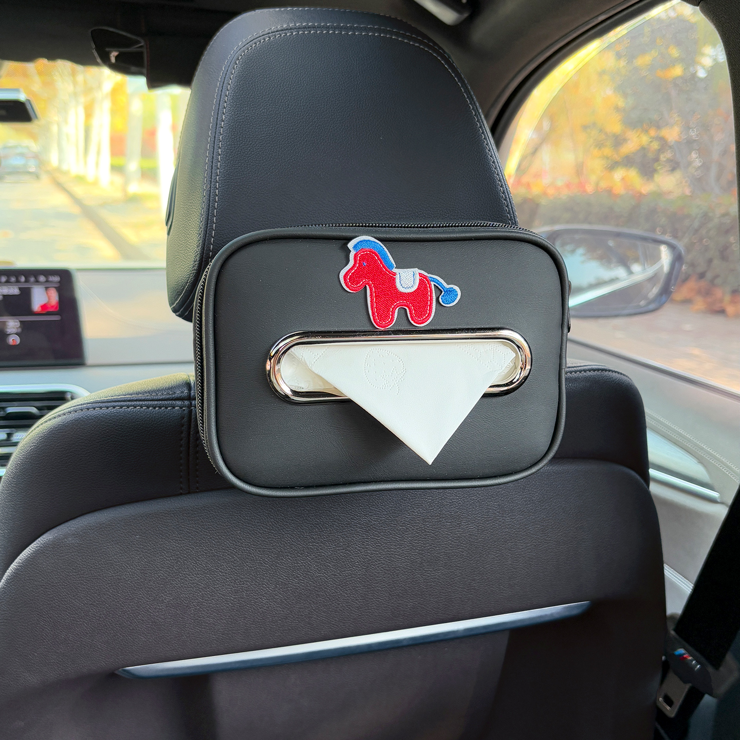 车载纸巾盒刺绣小马皮革抽纸盒套