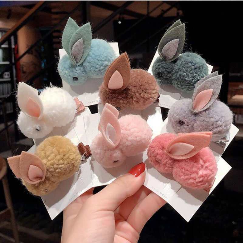 微商引流地推发夹毛绒发夹秋冬兔子bb夹卡通可爱发卡卖萌神器发饰