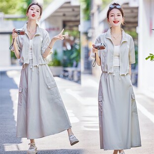 盐系工装风套装女2024夏季三件套减龄小个子穿搭时尚套装