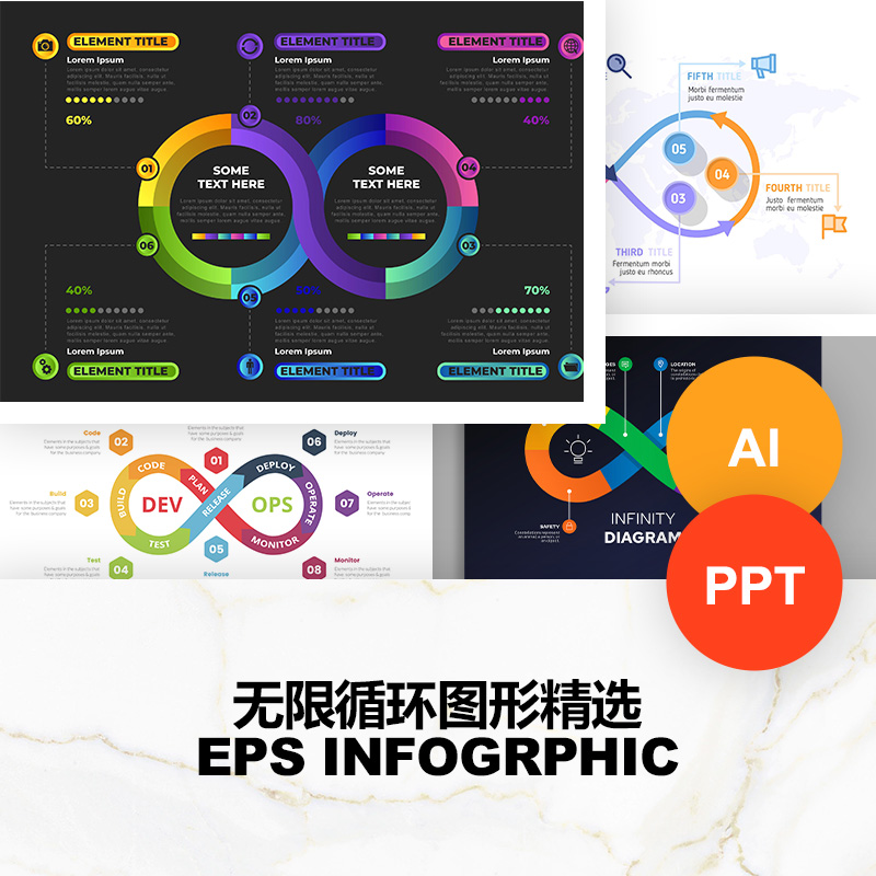 扁平无限循环图业务战略步骤流程分析AI矢量PPT素材