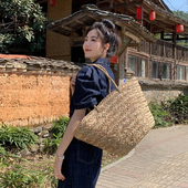许大晴包包法式 大容量超大草编包天然水草编织包大包度假沙滩包女