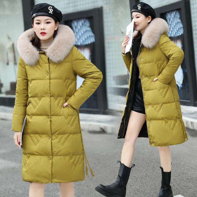 白鸭绒羽绒服女中长款大毛领加厚修身高档外套冬季棉衣