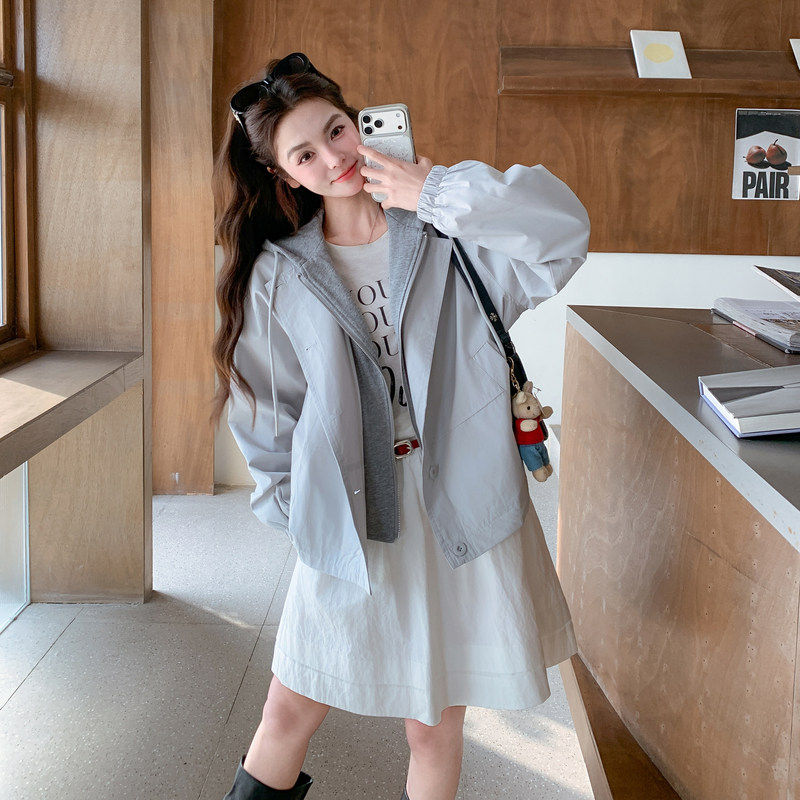 学院风连帽短外套女春秋韩版宽松减龄薄款夹克上衣