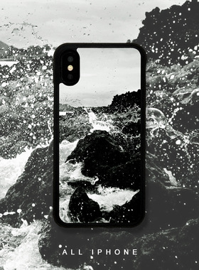 黑白礁石iPhone16pro海浪手机壳15plus硅胶14/13苹果12xsmax黑色冷淡风11小众治愈风景xr78适用华为mate40p50
