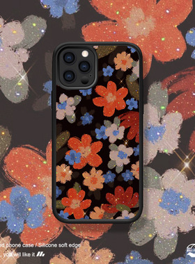 适用iPhone16苹果15promax彩色花朵14手机壳13Pro浪漫12星闪11创意xmax黑色ins风手绘原创8plus华为P50mate40