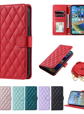 2024新款苹果15翻盖手机壳日系紫色适用iPhoneXR钱包式皮套带挂绳